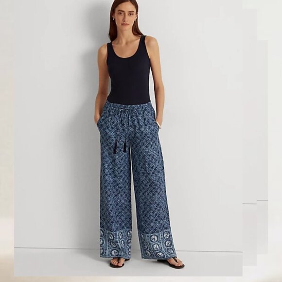 Geo-Print Linen Wide-Leg Pant Ralph Lauren NWOT - Picture 7 of 8